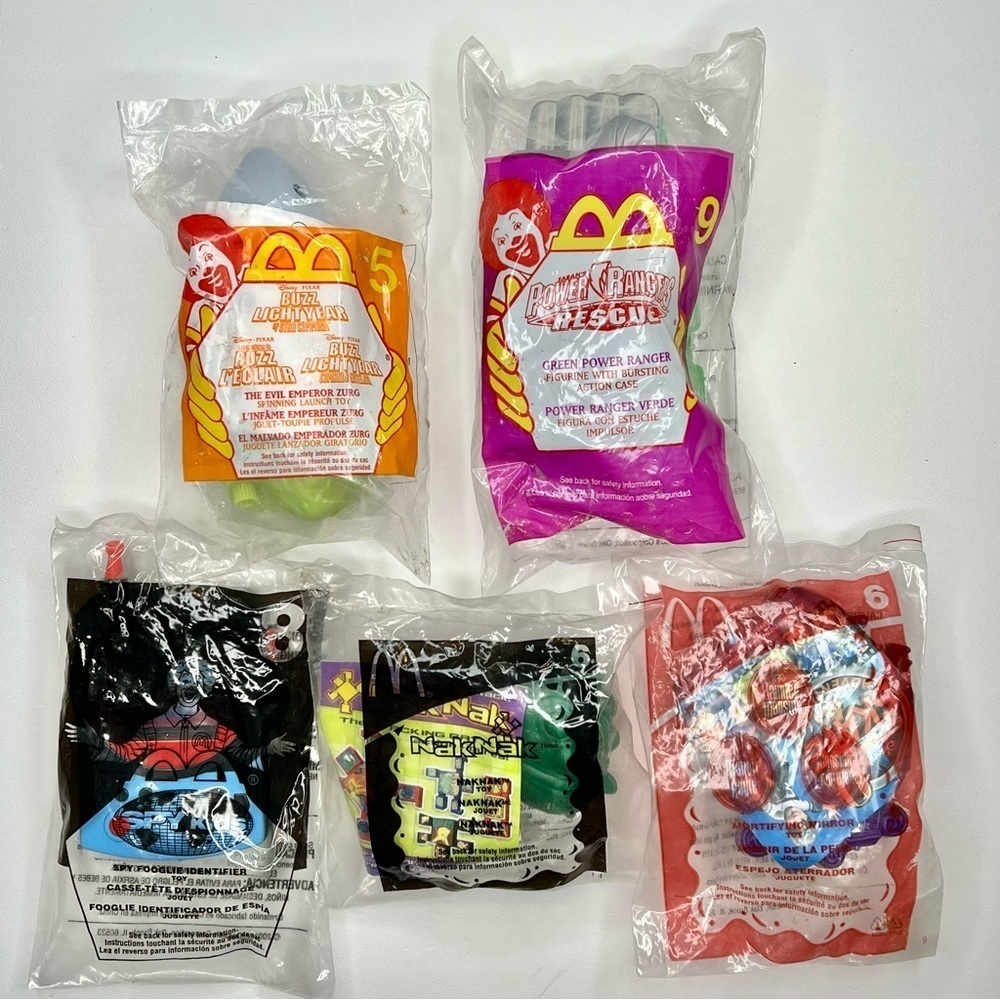 Vintage (5) Happy Meal Toys, Sealed, 2000/‘03, Buzz Lightyear, Power Ranger Etc